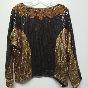 Vintage Jeffrey Lawrence 100% Silk Sequin Black Gold Top M/L from Real Real